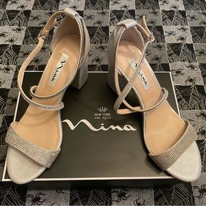 Nina Silver Crystal Rhinestone Open Toe Heel Sandal